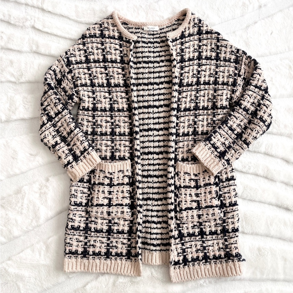 Korean style one-of-a-kind pink and navy chunky open cardigan